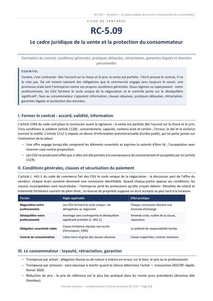 Première page de la synthèse