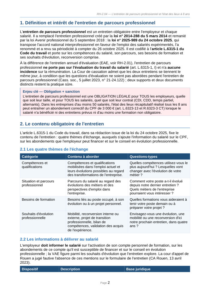 Une page du cours RH 2.04