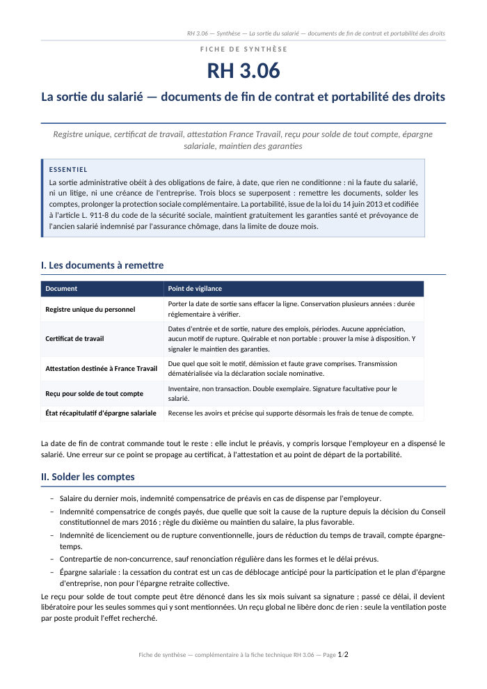 Première page de la synthèse