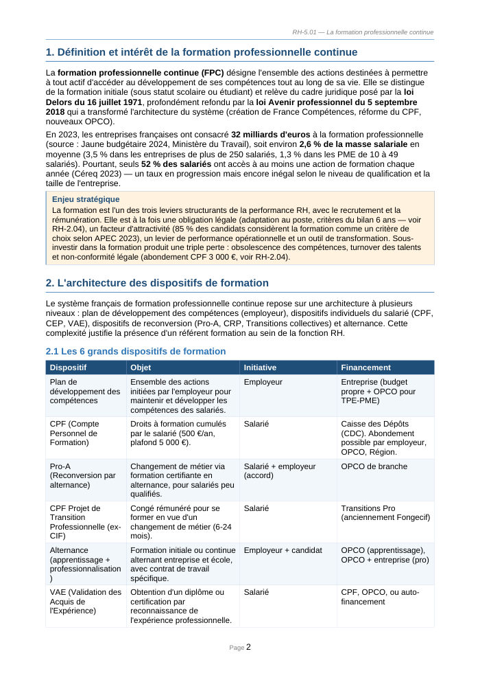 Une page du cours RH 5.01