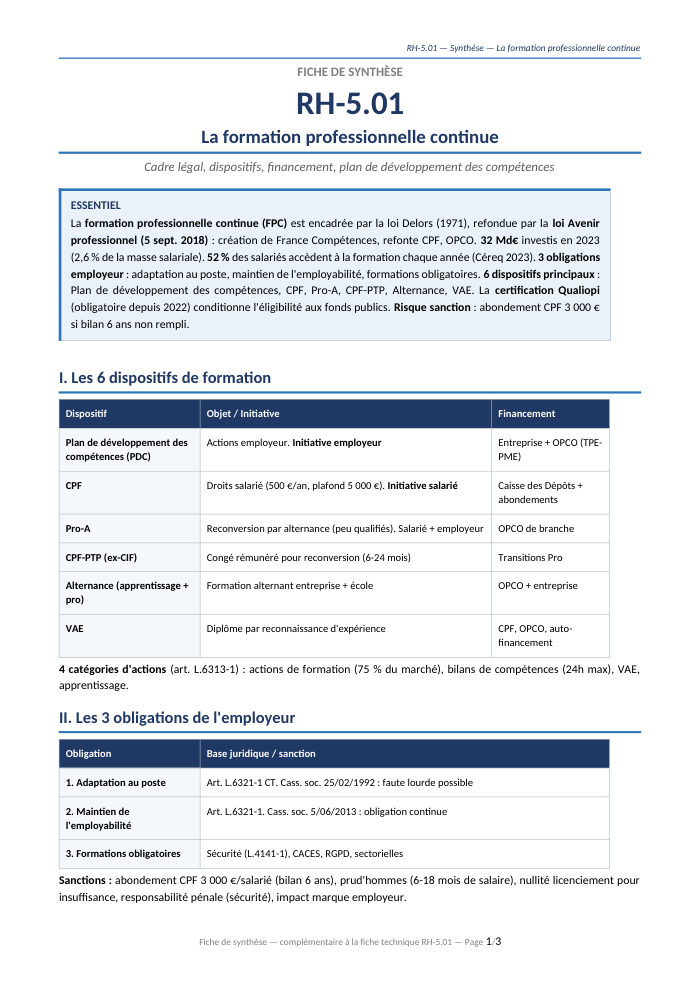 Première page de la synthèse