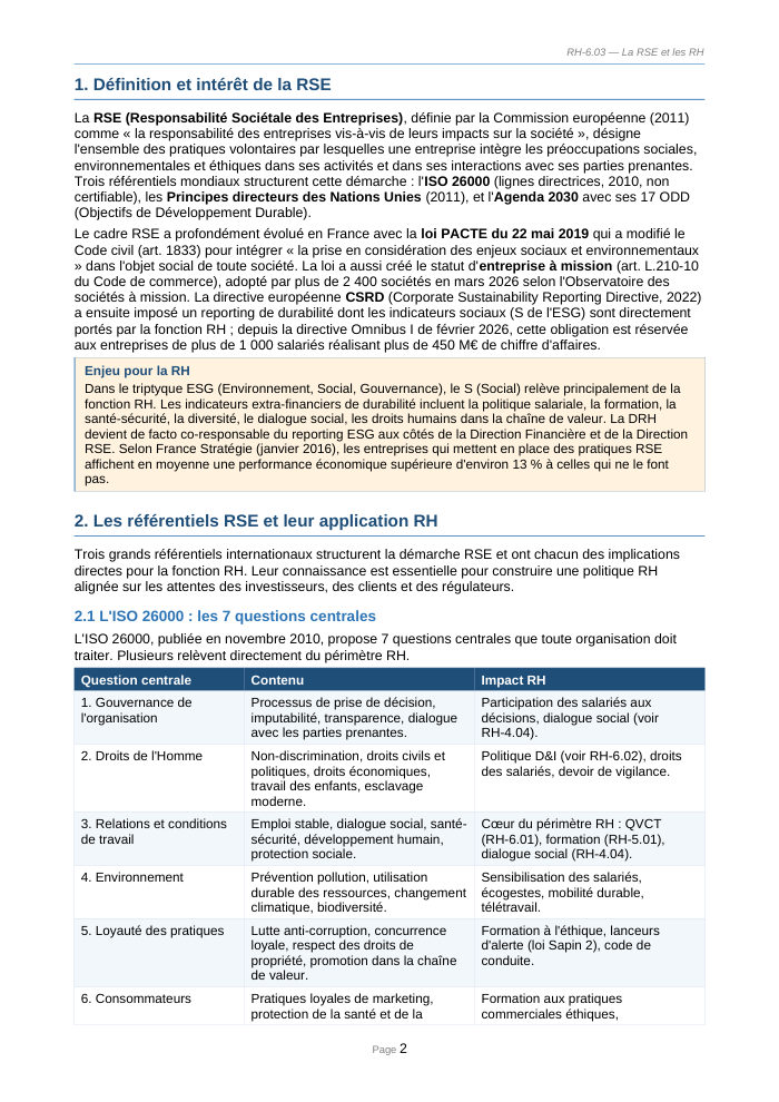 Une page du cours RH 6.03