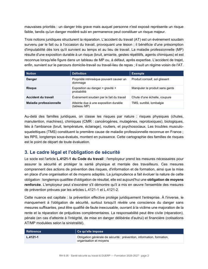 Une page du cours RH 6.05