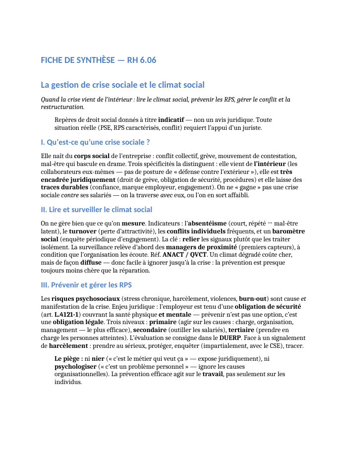 Première page de la synthèse