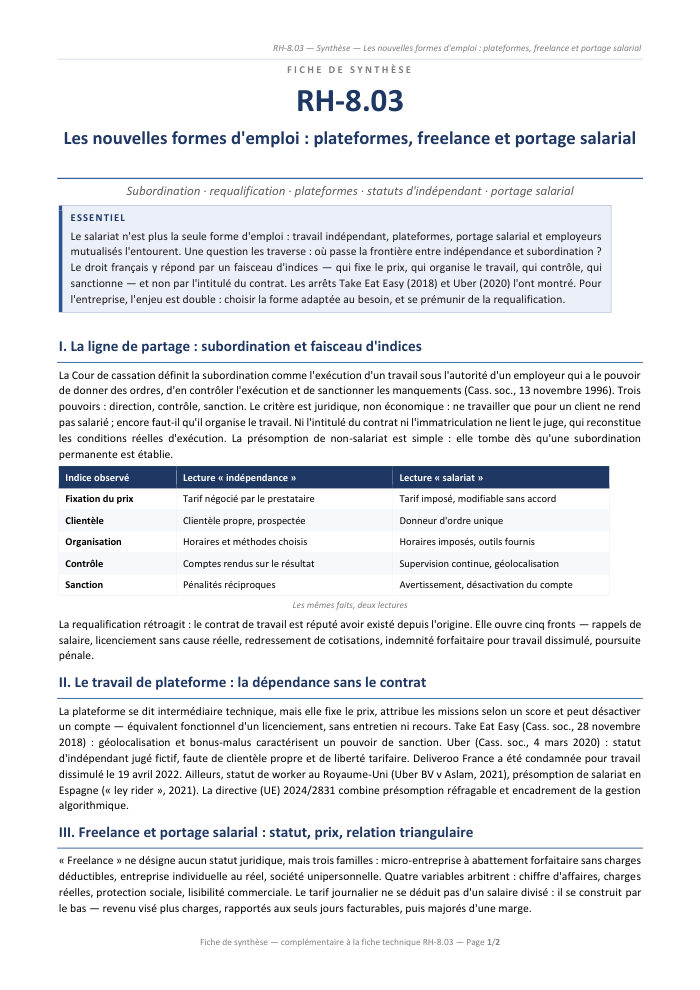 Première page de la synthèse