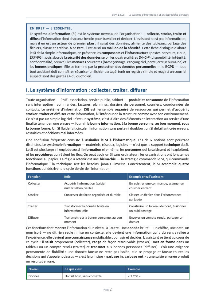 Une page du cours SAM E4.05