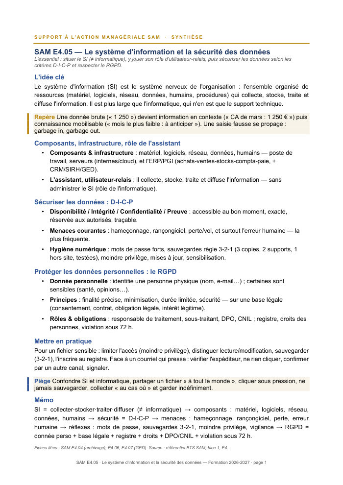Première page de la synthèse