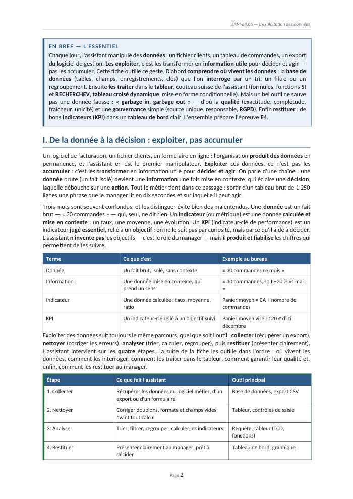 Une page du cours SAM E4.06