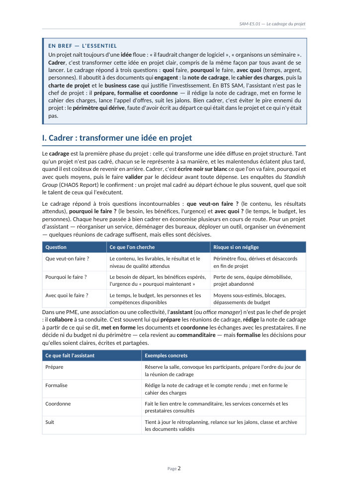 Une page du cours SAM E5.01
