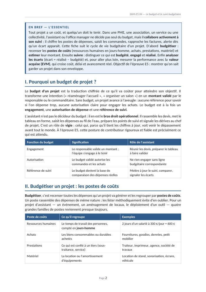 Une page du cours SAM E5.04