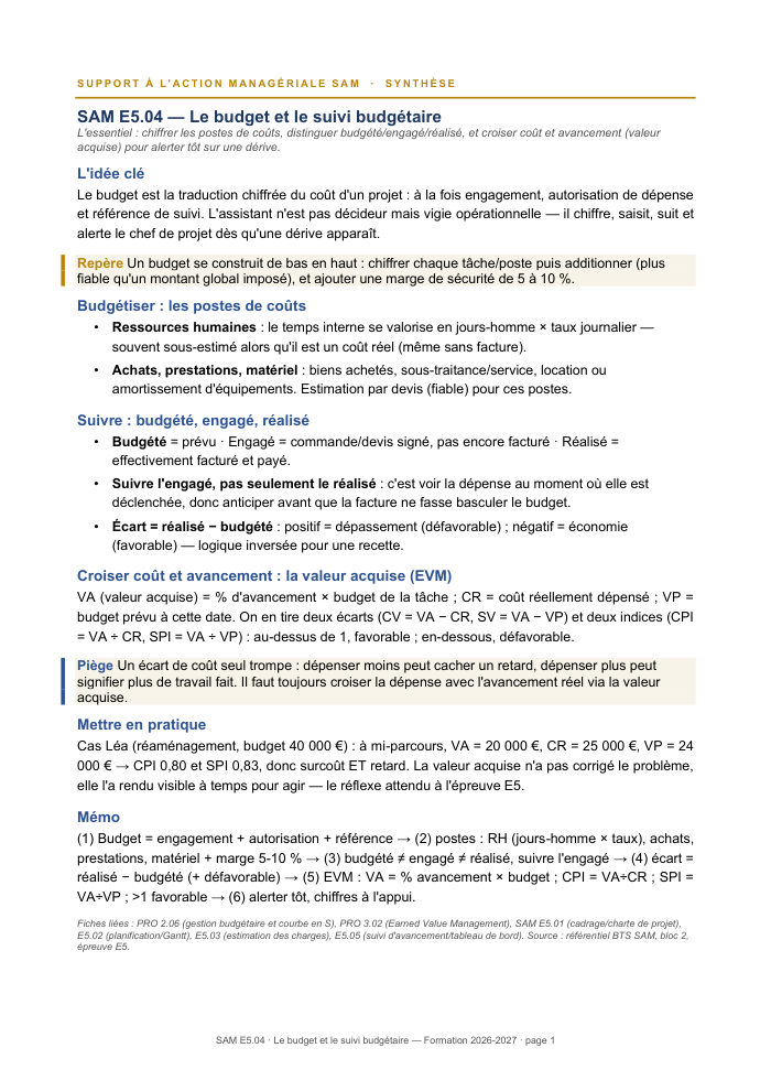 Première page de la synthèse