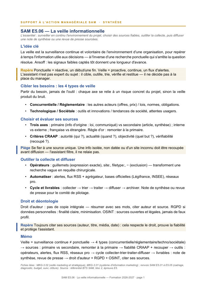 Première page de la synthèse