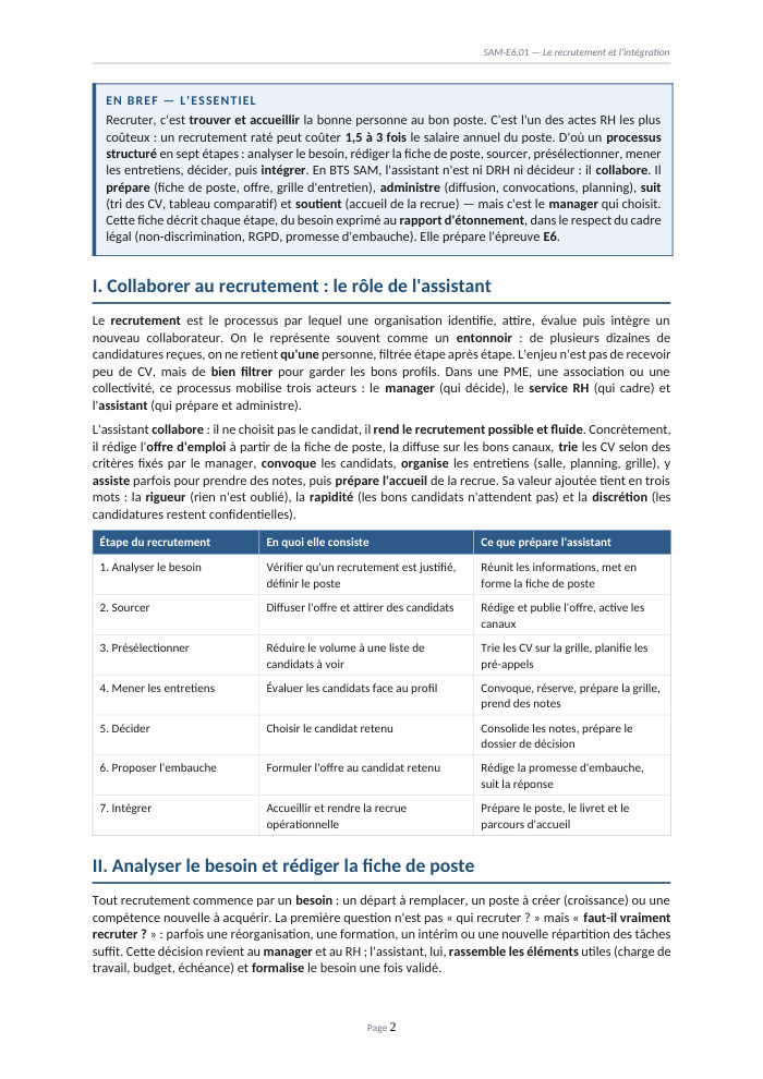 Une page du cours SAM E6.01