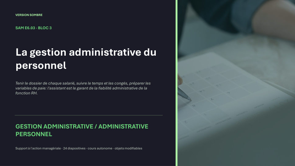 Première diapositive de la fiche SAM E6.03