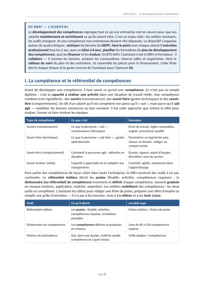 Une page du cours SAM E6.04