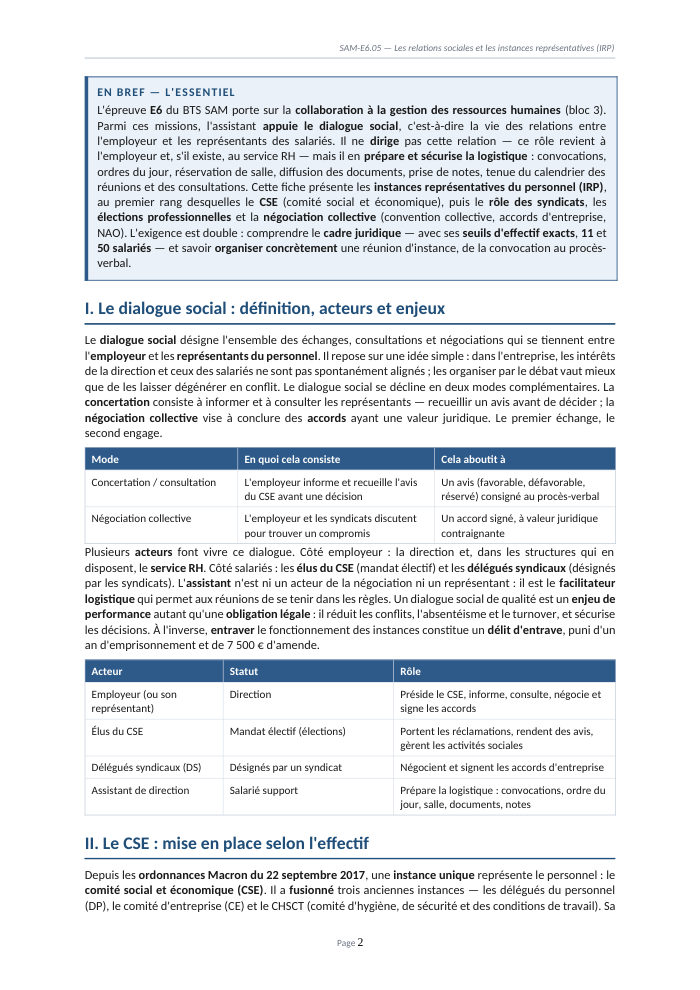 Une page du cours SAM E6.05