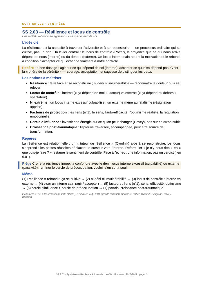 Première page de la synthèse