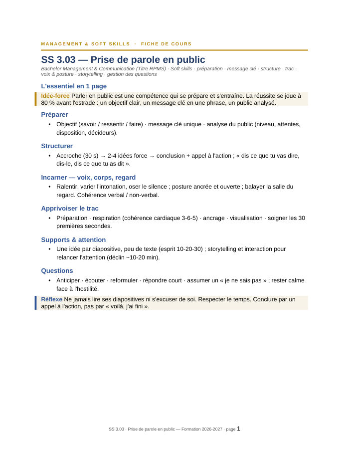Première page de la synthèse