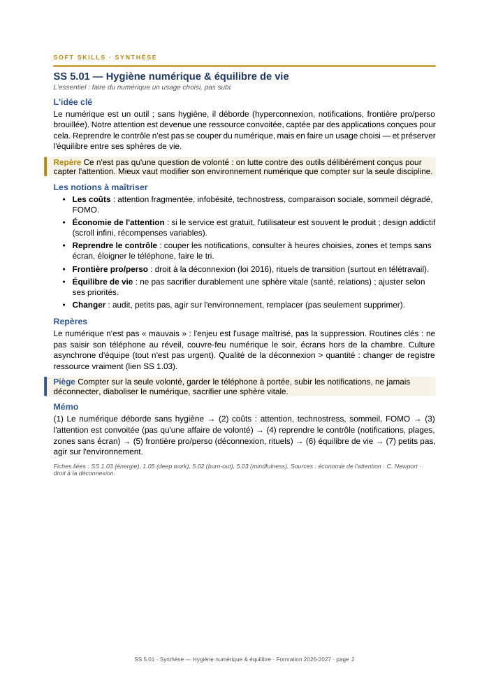Première page de la synthèse