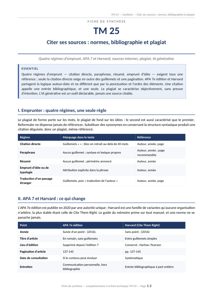 Première page de la synthèse