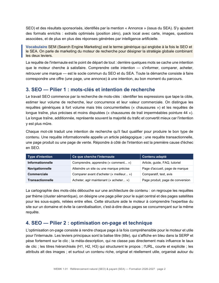 Une page du cours WEMK 1.01