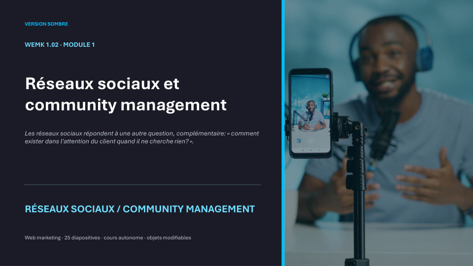 Première diapositive de la fiche WEMK 1.02, Web marketing