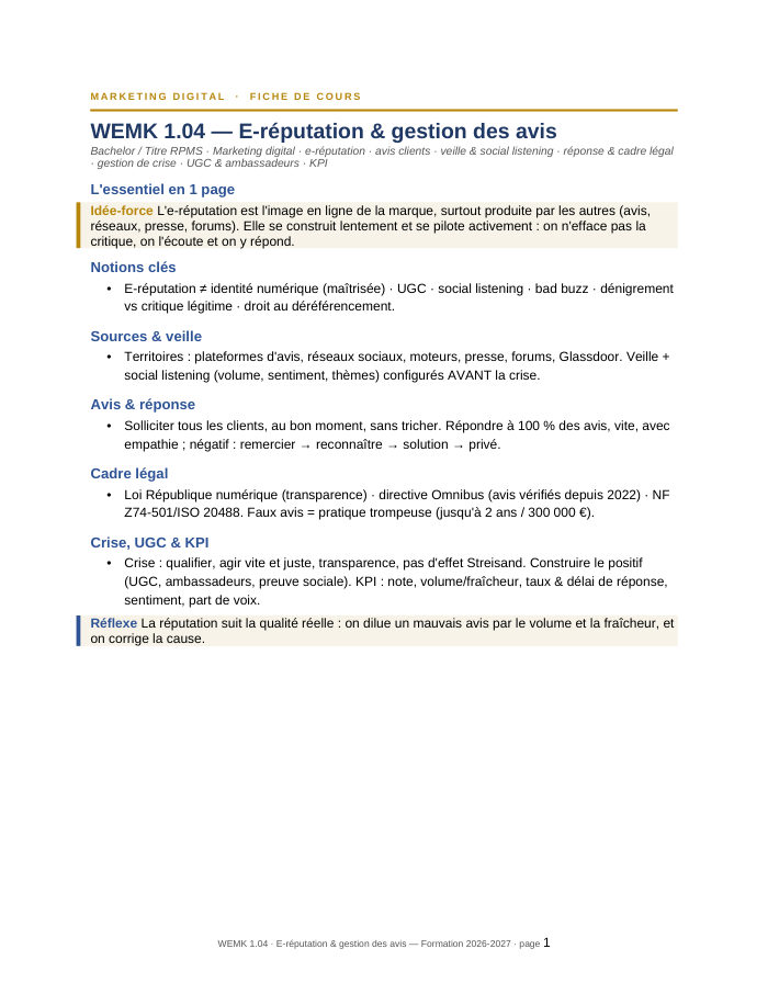 Première page de la synthèse