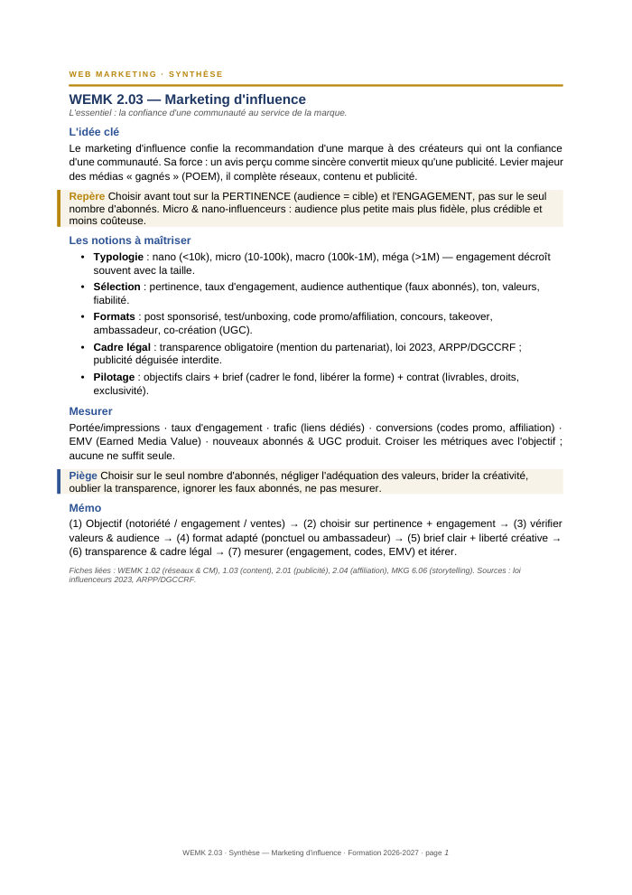 Première page de la synthèse