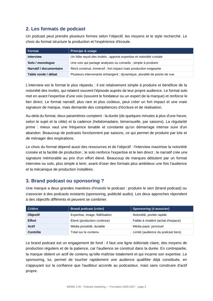 Une page du cours WEMK 2.05