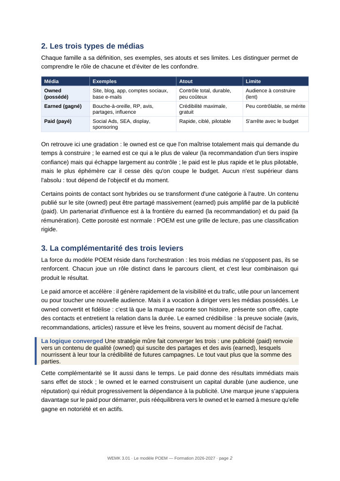 Une page du cours WEMK 3.01