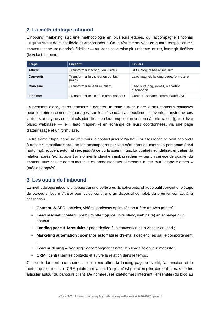 Une page du cours WEMK 3.02