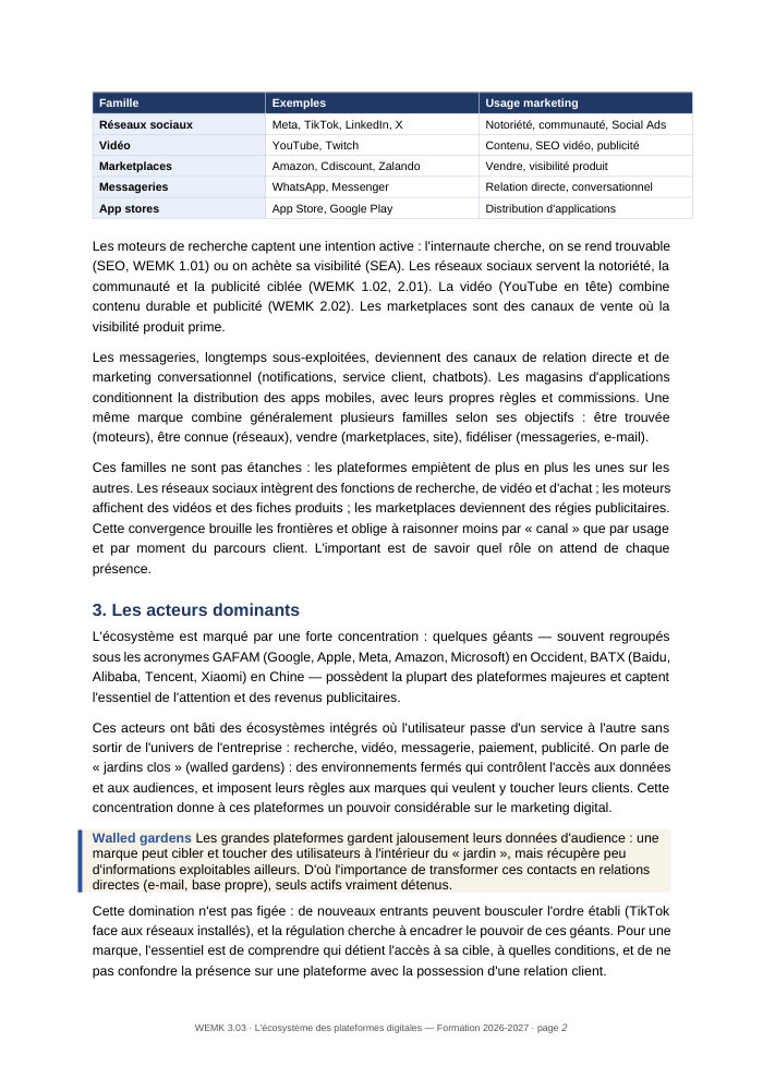 Une page du cours WEMK 3.03