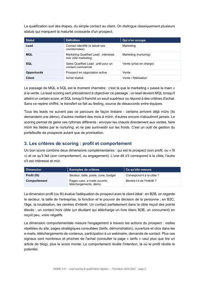Une page du cours WEMK 4.01