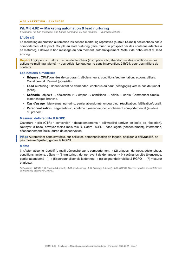Première page de la synthèse