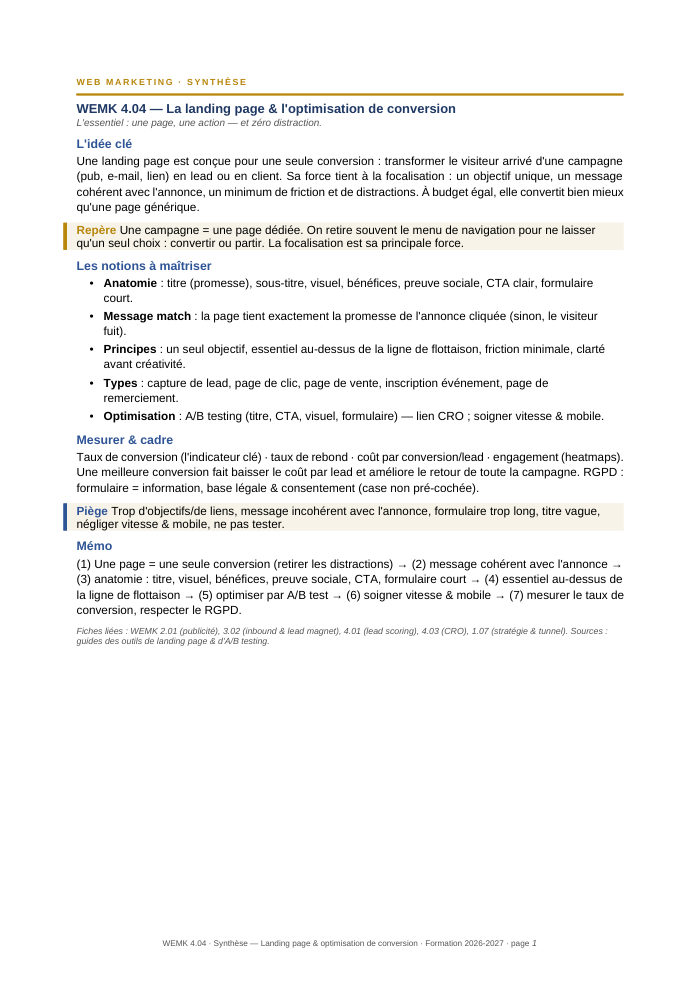Première page de la synthèse