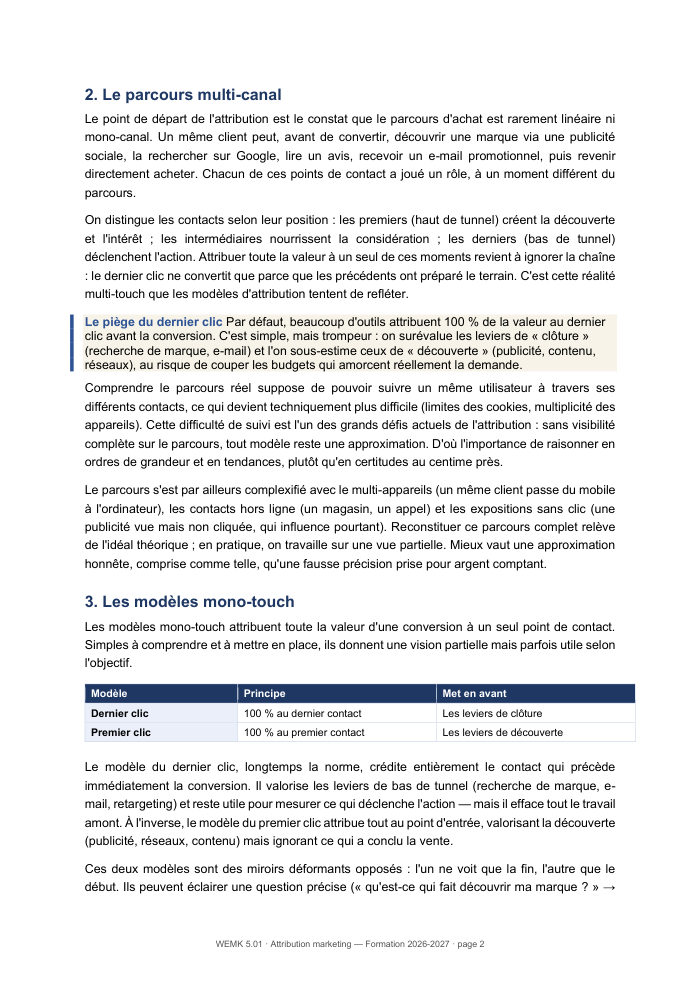 Une page du cours WEMK 5.01