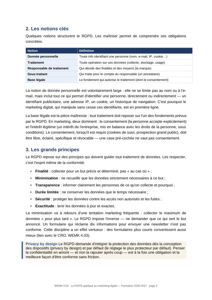 Une page du cours WEMK 5.03